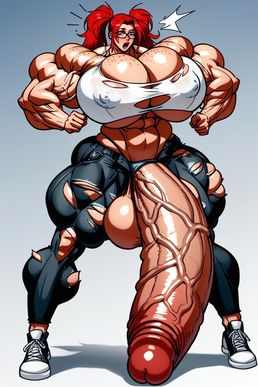Massive Breasts, Exaggerated Pumped Hyper Muscles, Futa Bodybuilder Porno shemale IA