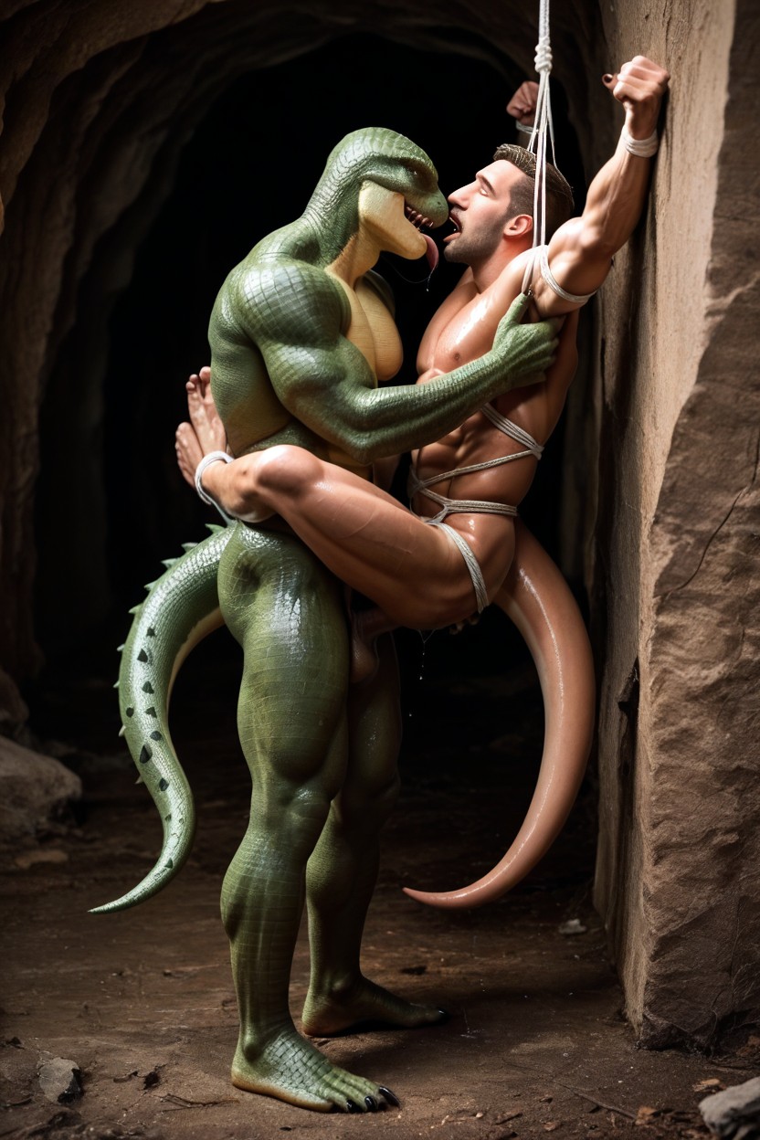 Cock Out, Green Lizard Skin, Wet Cave AI Gay Porn