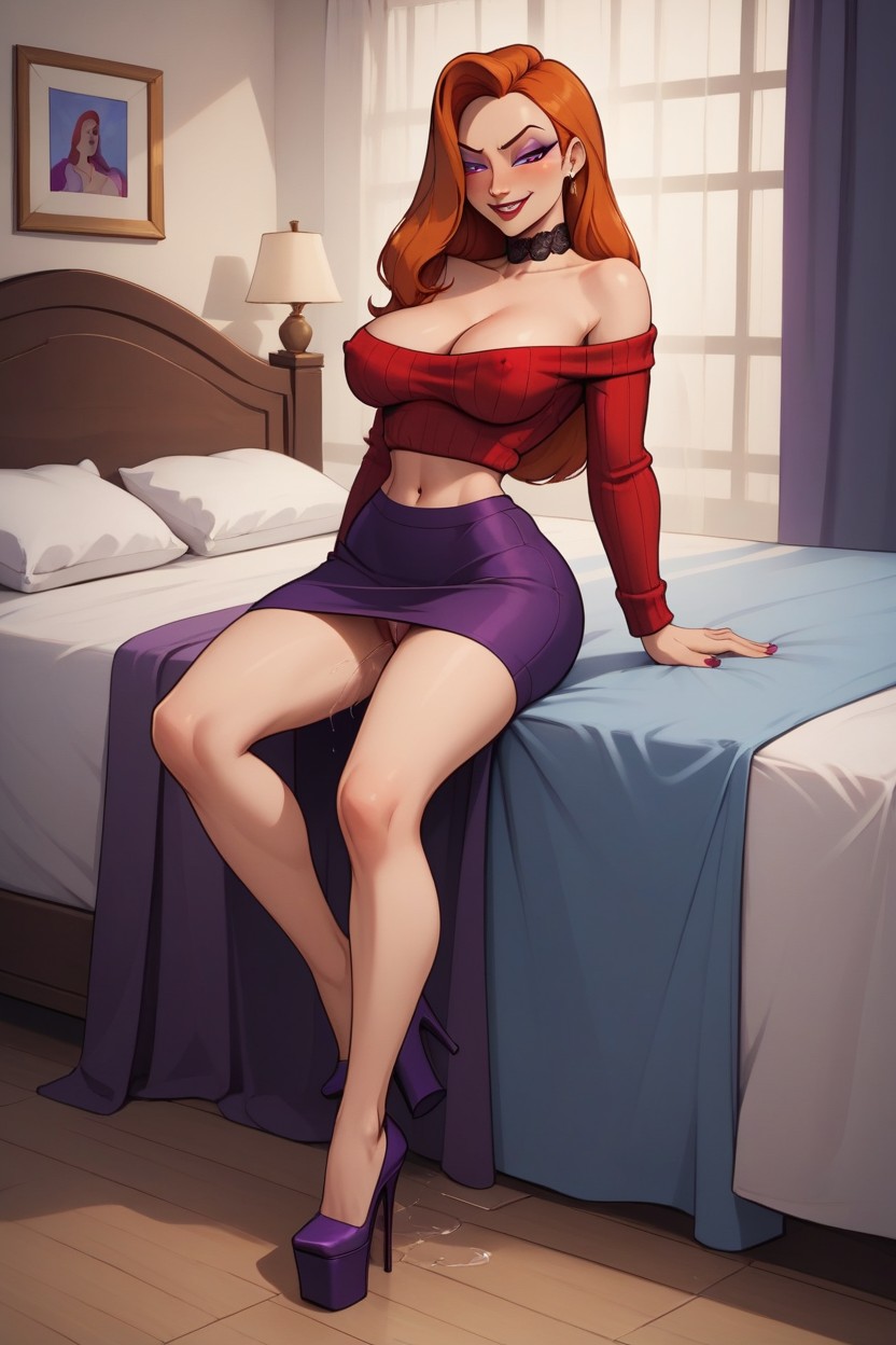 Rounded Breast, Purple Eyes, Full Body AI Porn