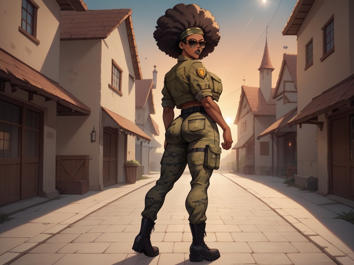 Wearing Camo Clothes, Abdomen, Dark Lipstick Hentai AI Porn