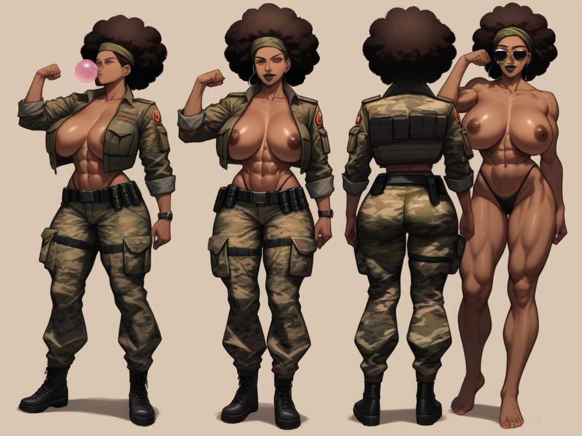 Wide Long Shoulders, Snatched Waist, Military Base Background AI Porn