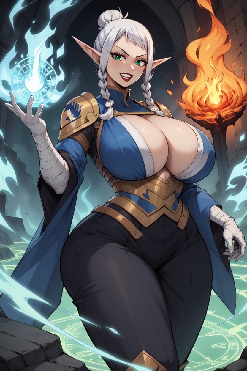White Hair, White Hair, Massive Breast Hentai AI Porn