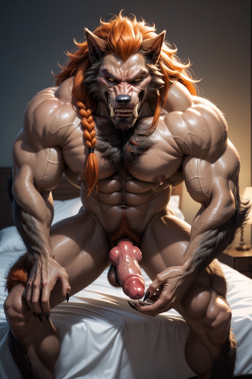 Backlit, Muscular Werewolf, Werewolf Anthropomorphic AI Gay Porn
