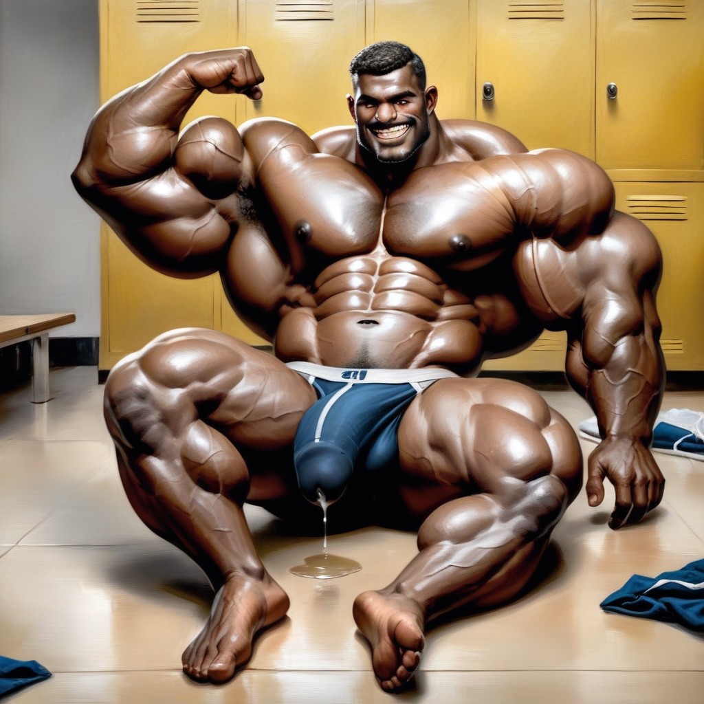 Flexing Massive Biceps, Locker Room, Gigantic Bulge AI Gay Porn