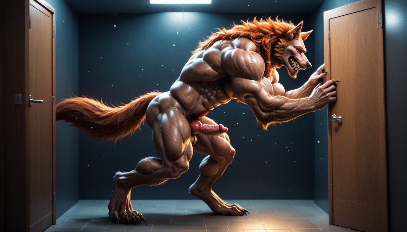 Bending Over, Hairy Scrotum, Backlit AI Gay Porn
