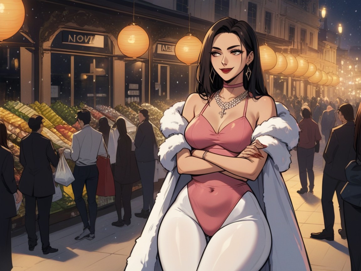 雪が降っている, Woman Looking Away, White Fur Scarf AIポルノ