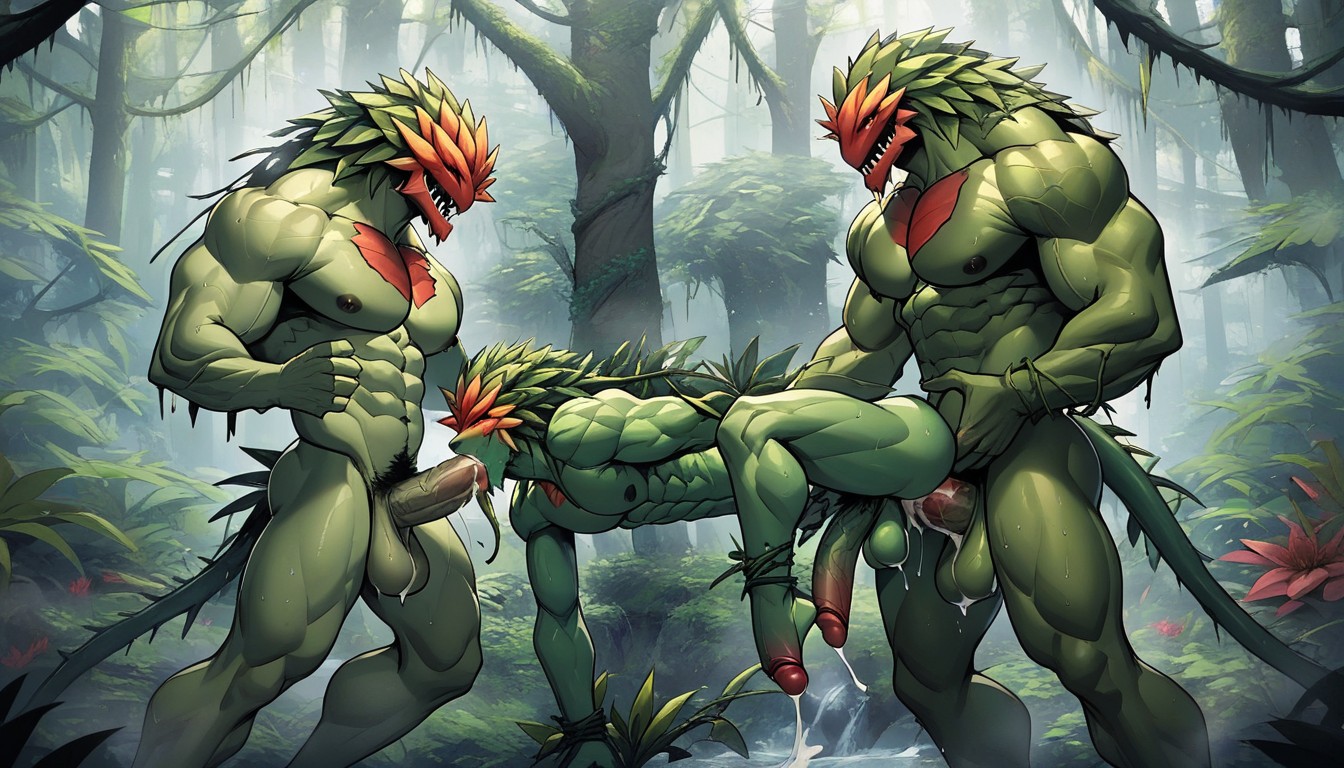 Plant Monsters Are Tall, Plant Monsters Have Wide Muscular Body, Harem Furry AI Porn
