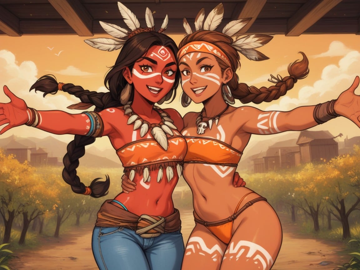 Orange Bandeau, Snatched Waist, Waist Length Hair AI Porn