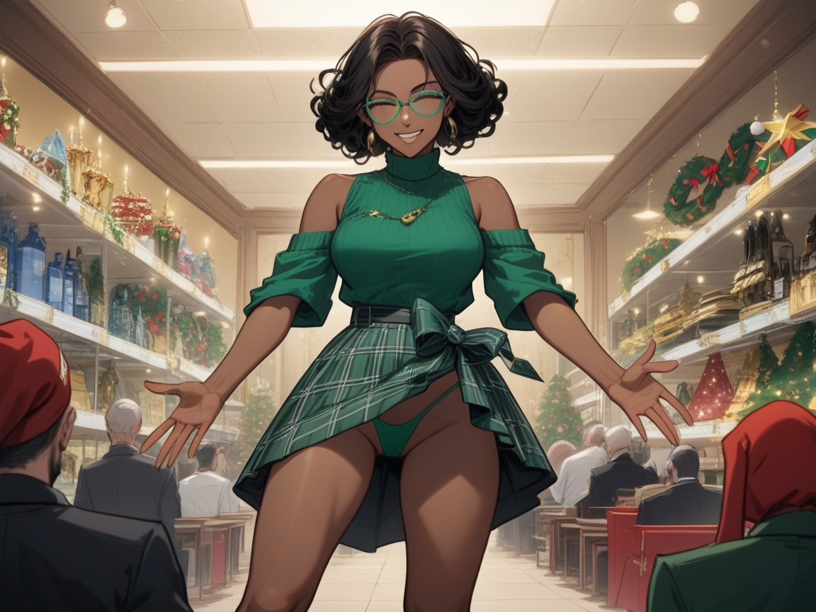 Merchant, Green Long Knit Sweater, Toy Store Background AI Porn