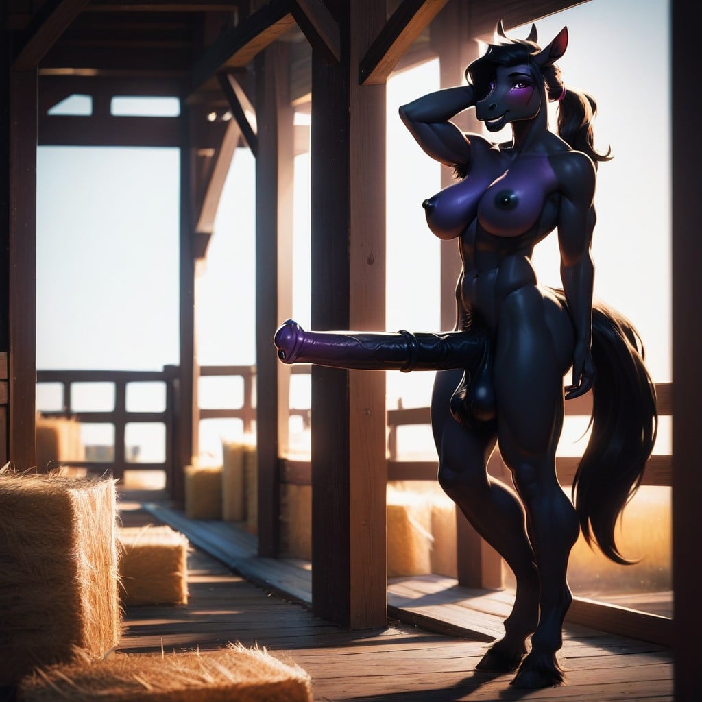 Ponytail, Black Fur, Veiny Penis Furry AI Porn
