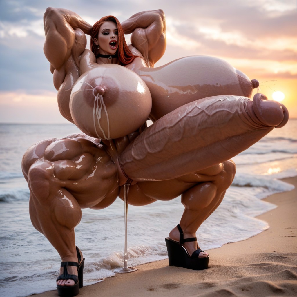 Extreme Length Hyper Massive Cock, Open Toe Stilettos, Striking Beauty AI Porn