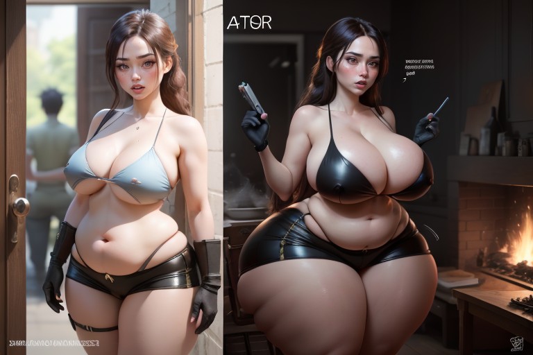 Extremely Large Ass, Asian, Showcasing Before And After Side By Side Comparison Of Her Hugely Drastic Weight Gain Hentai AI Porn