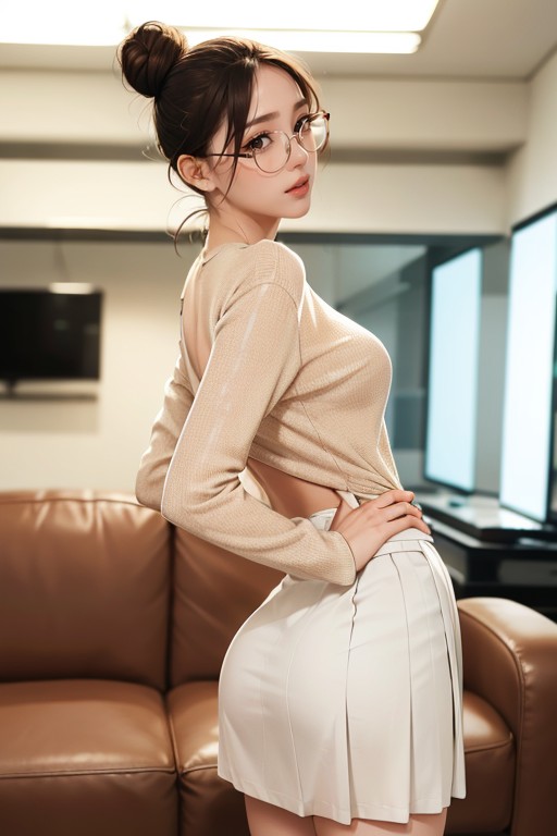 Tight White Nylon Skirt, Naked, Bending Over AI Porn