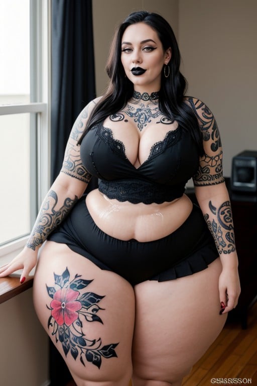 Visible Inner Thigh, Nose Ring, Covered In Tattoos AI Porn