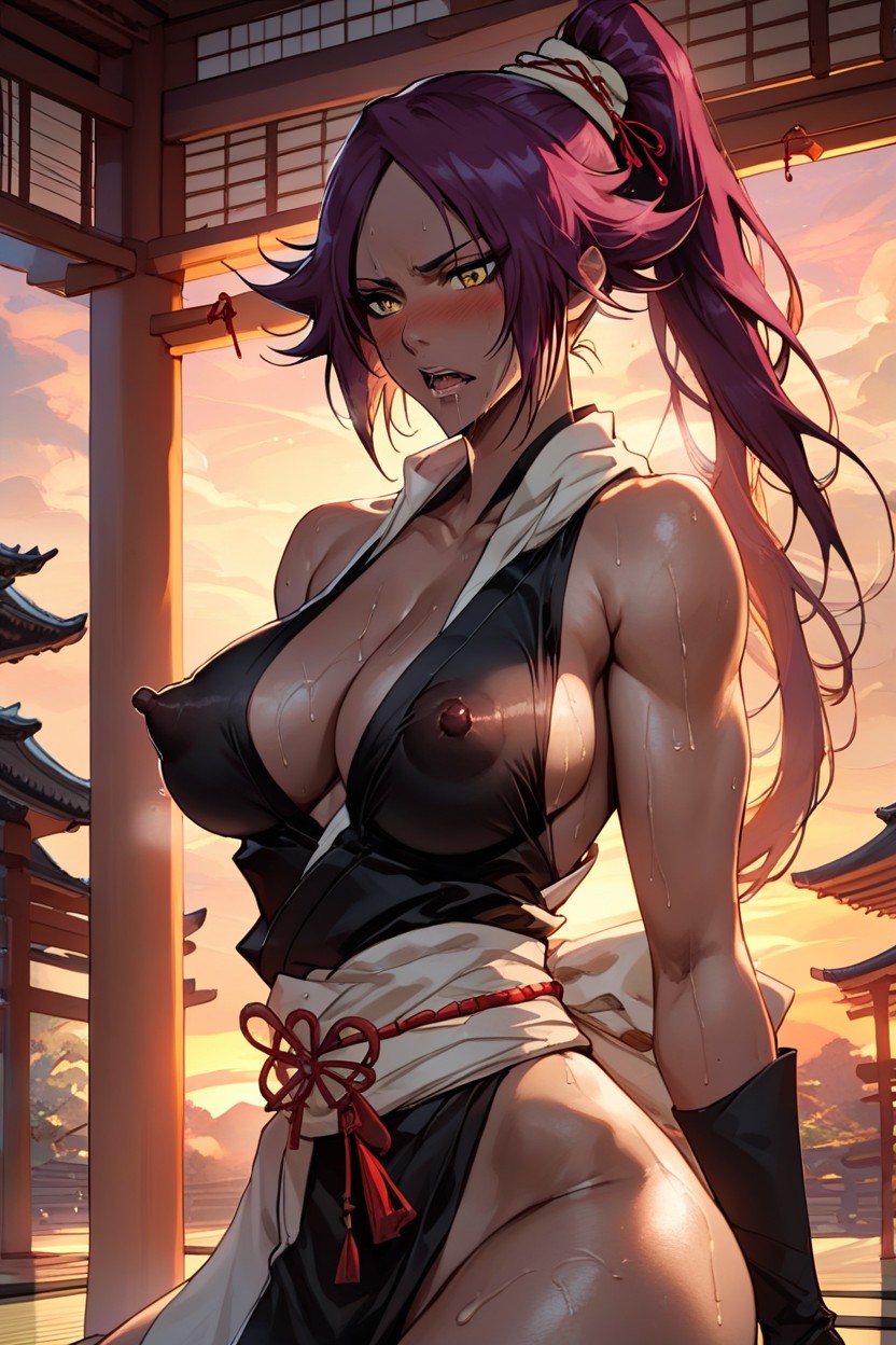 Bare Thighs, Big Erect Nipples, Leaning Against Wall Hentai AI Porn