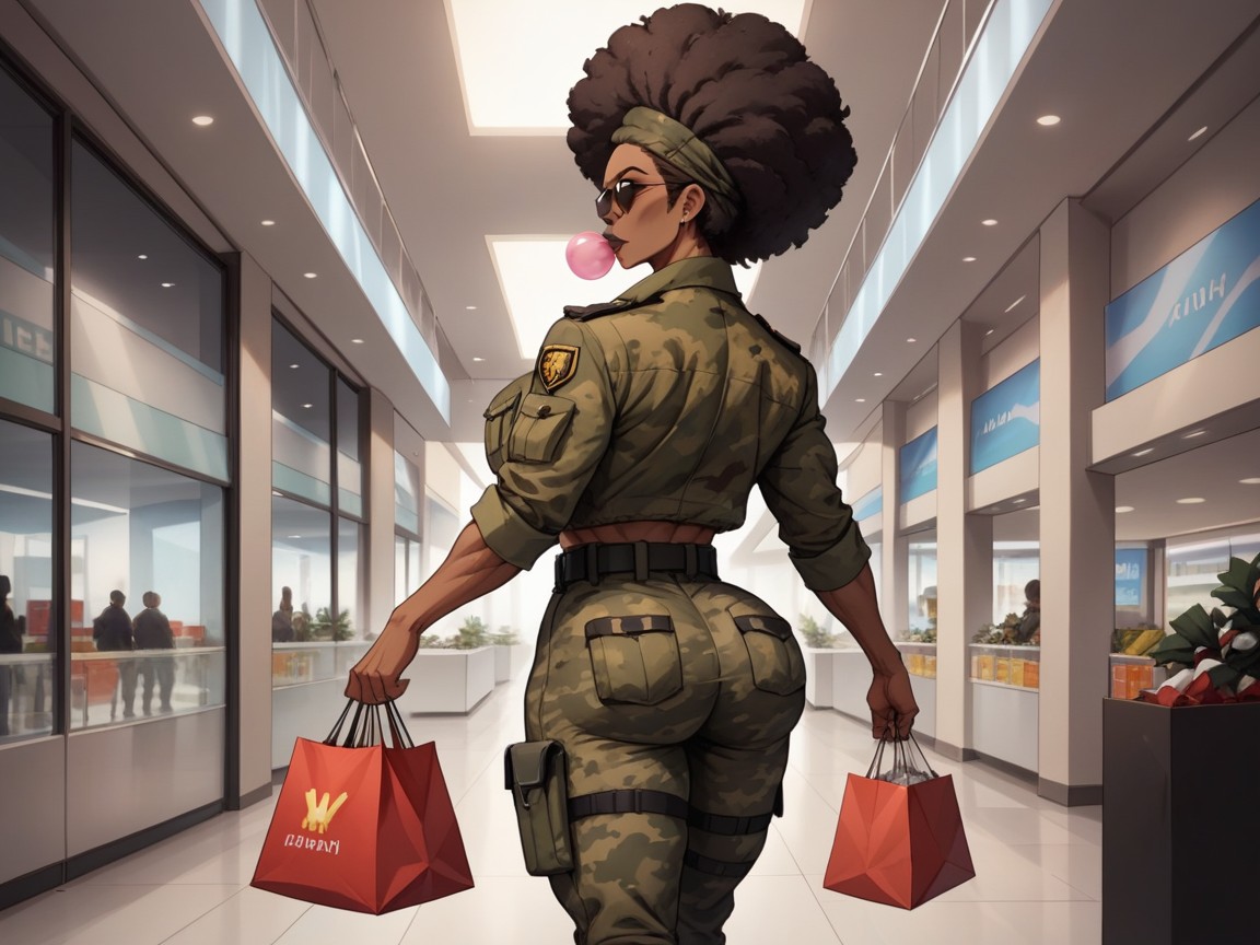 Hips, Massive Breast, Camo Headband Hentai AI Porn