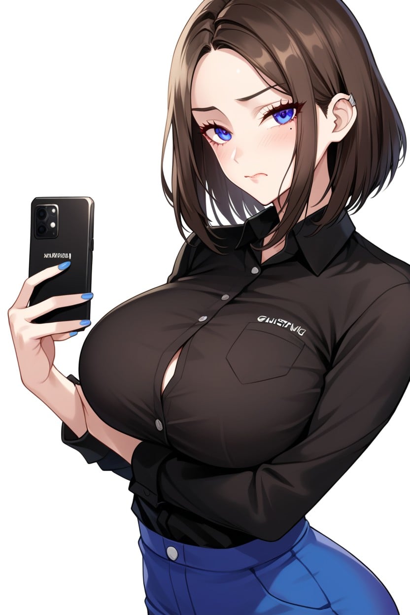 Neutral Expression, Brown Hair, Mole Hentai AI Porn