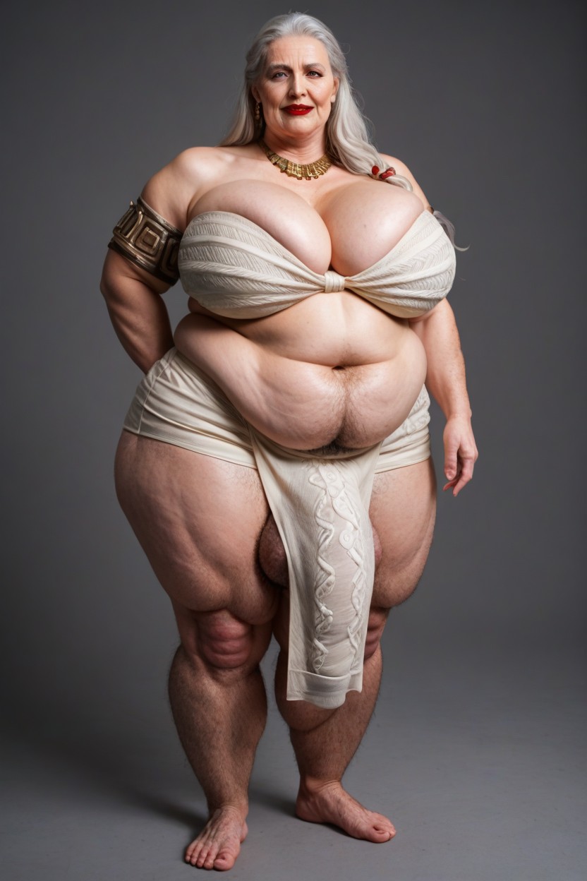 Plump Lips Red Lipstick, White Hair, Pale Skin Shemale AI Porn