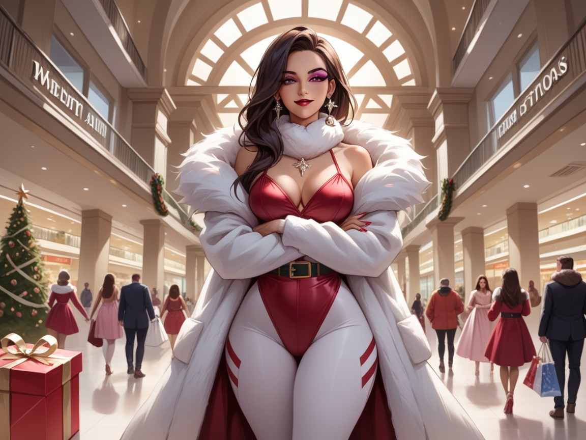 Latina, Christmas Gifts In Background, Sloped Shoulders Hentai AI Porn