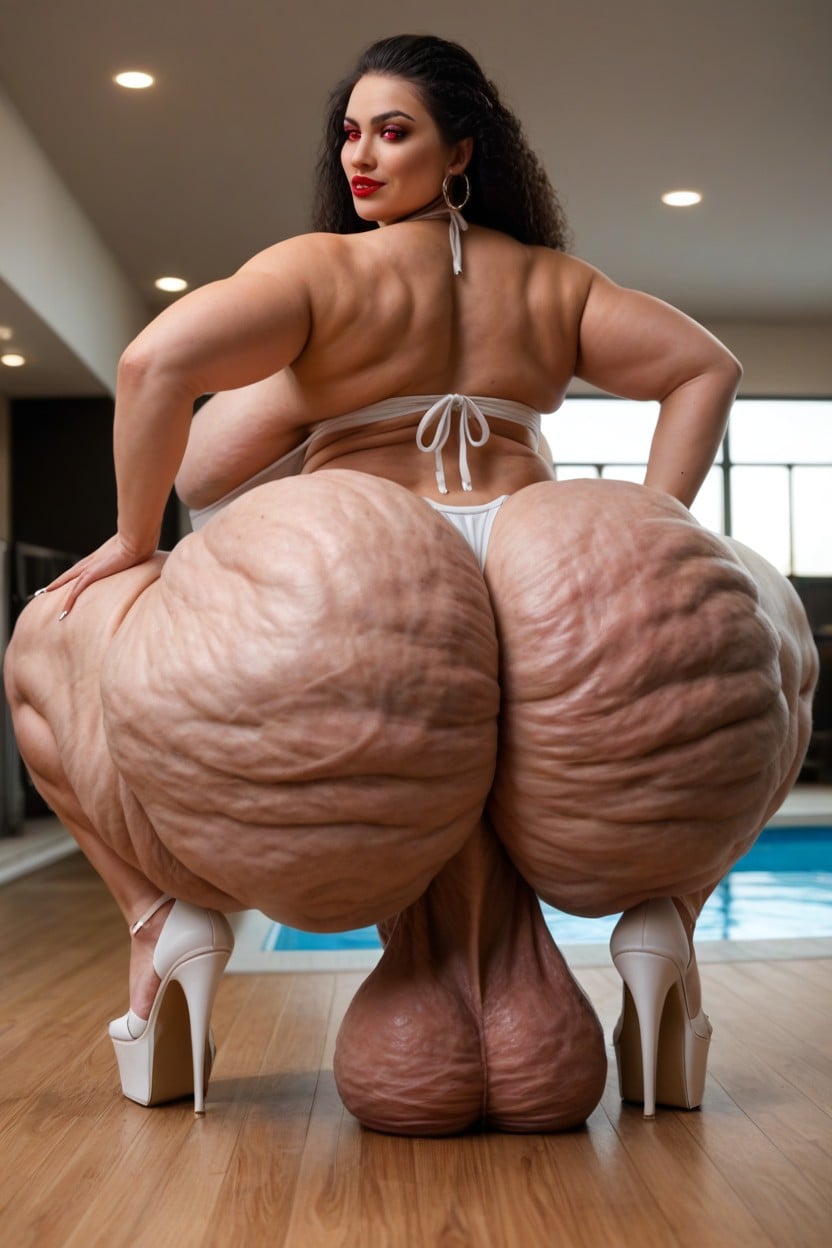 Hyper Realistic Face Of Venus Lux, Hyper Huge Testicle, Red Eyes Shemale AI Porn