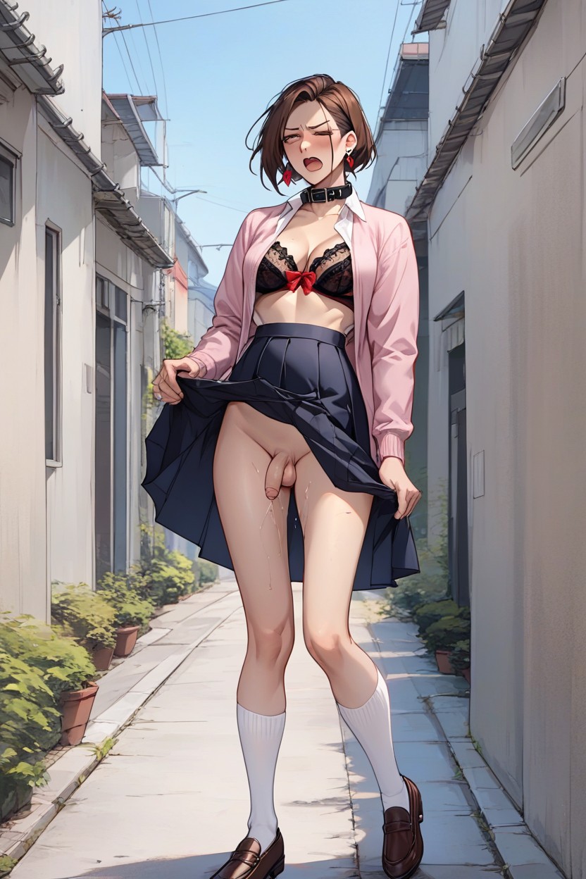 Lingerie, Futanari, Pink Sweater Out Hentai AI Porn