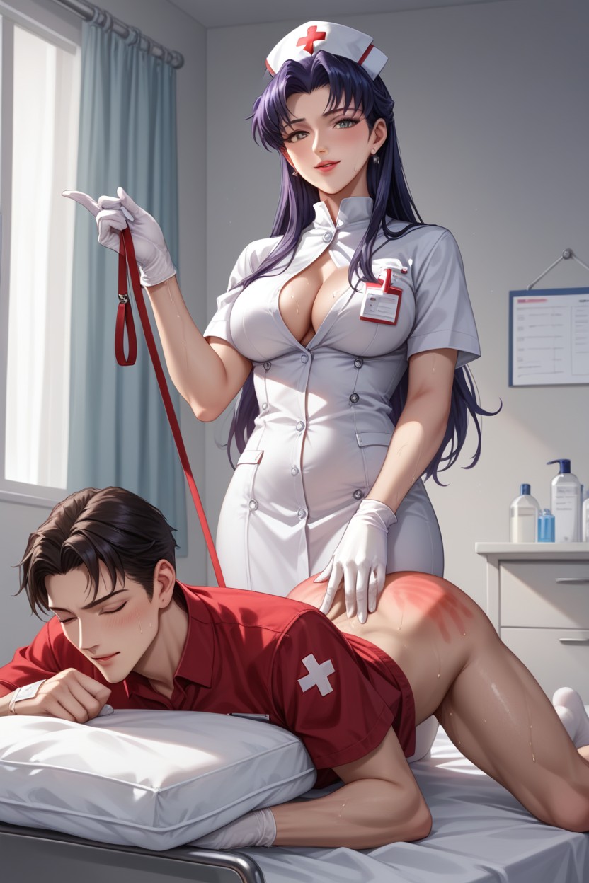 One Femdom Woman, Spanked By A Woman, One Submissive Man Hentai AI Porn