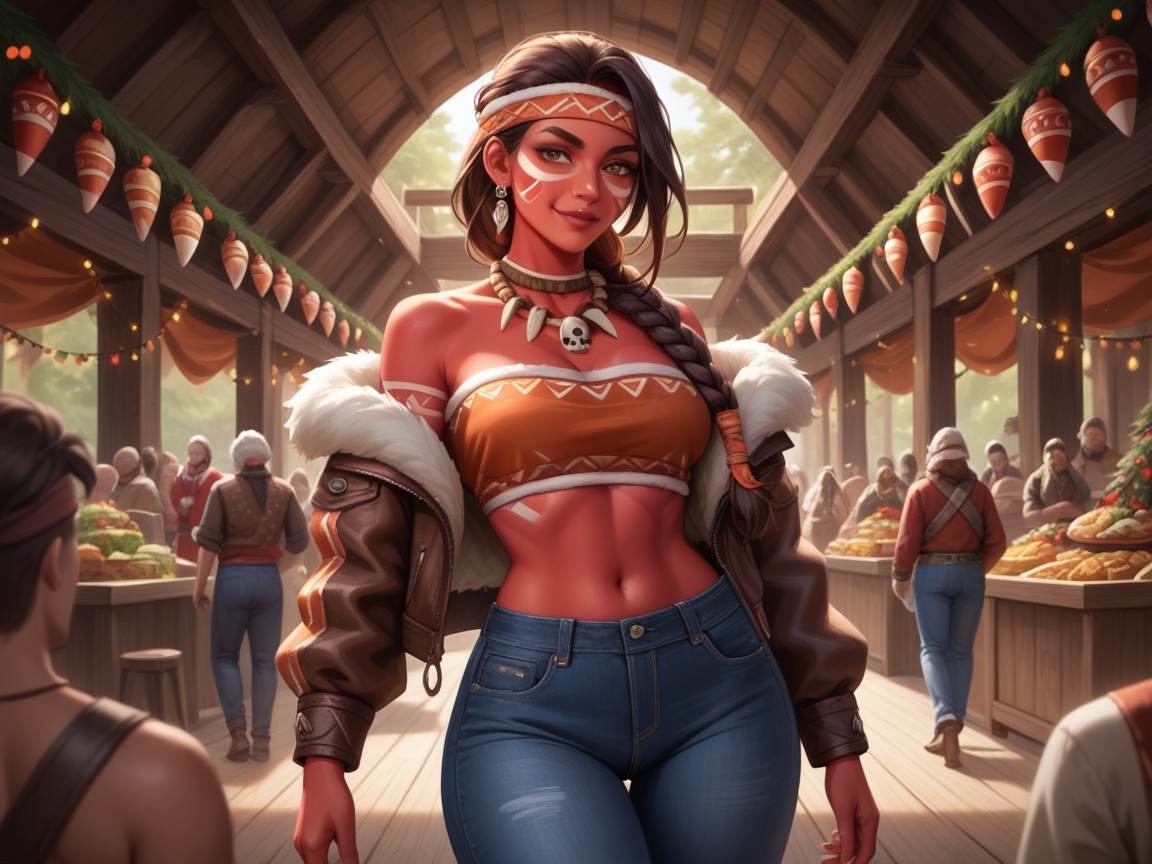 Tribal Merchant, Chest And Hips Proportionate, Red Skin Hentai AI Porn