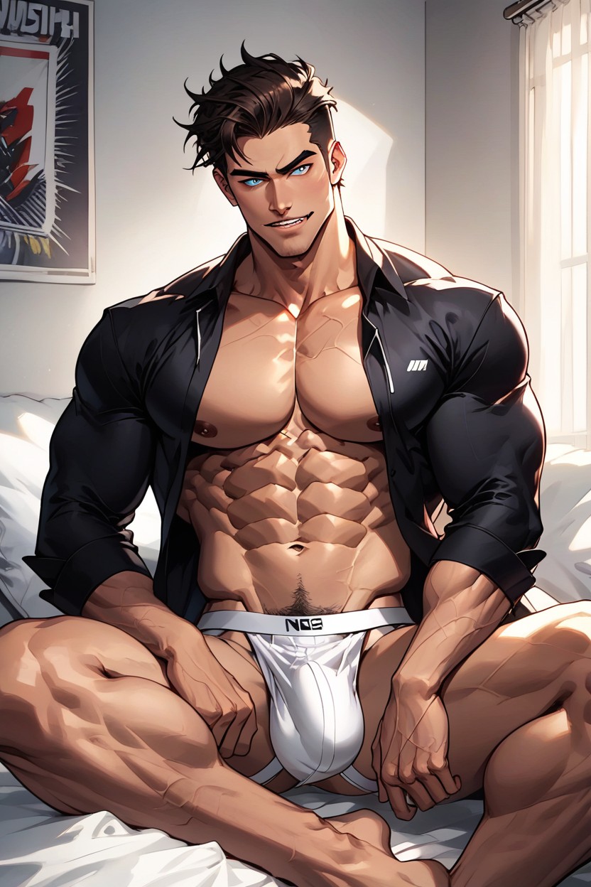 No Public Hair, Horny Face, Grinning AI Gay Porn