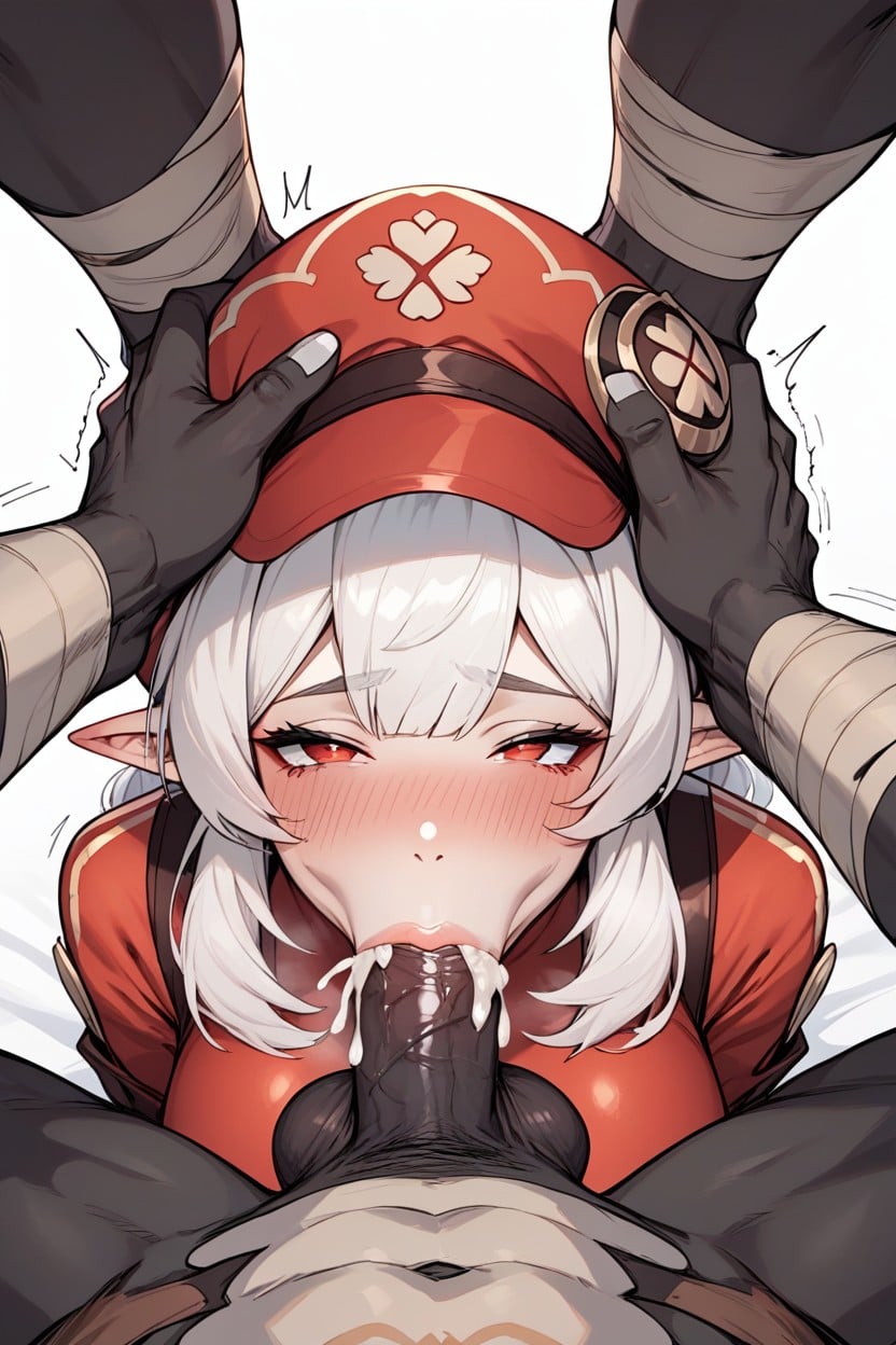 White Hair, Holding Head Down, Red Eyes Hentai IA