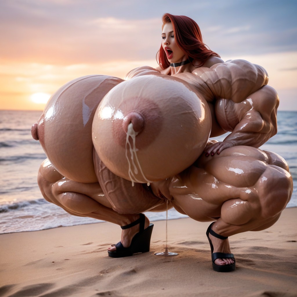 Realistic Beautiful Pretty Face And Eyes, Hyper Massive Muscle, Well Massive Pump Up Gigantic Enormous Saggy Perfect Round Tits Vixen AI Porn