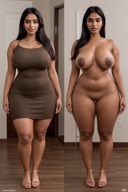 Split Screen, Standing Naked Indian Woman, Same Hair Style AI Porn