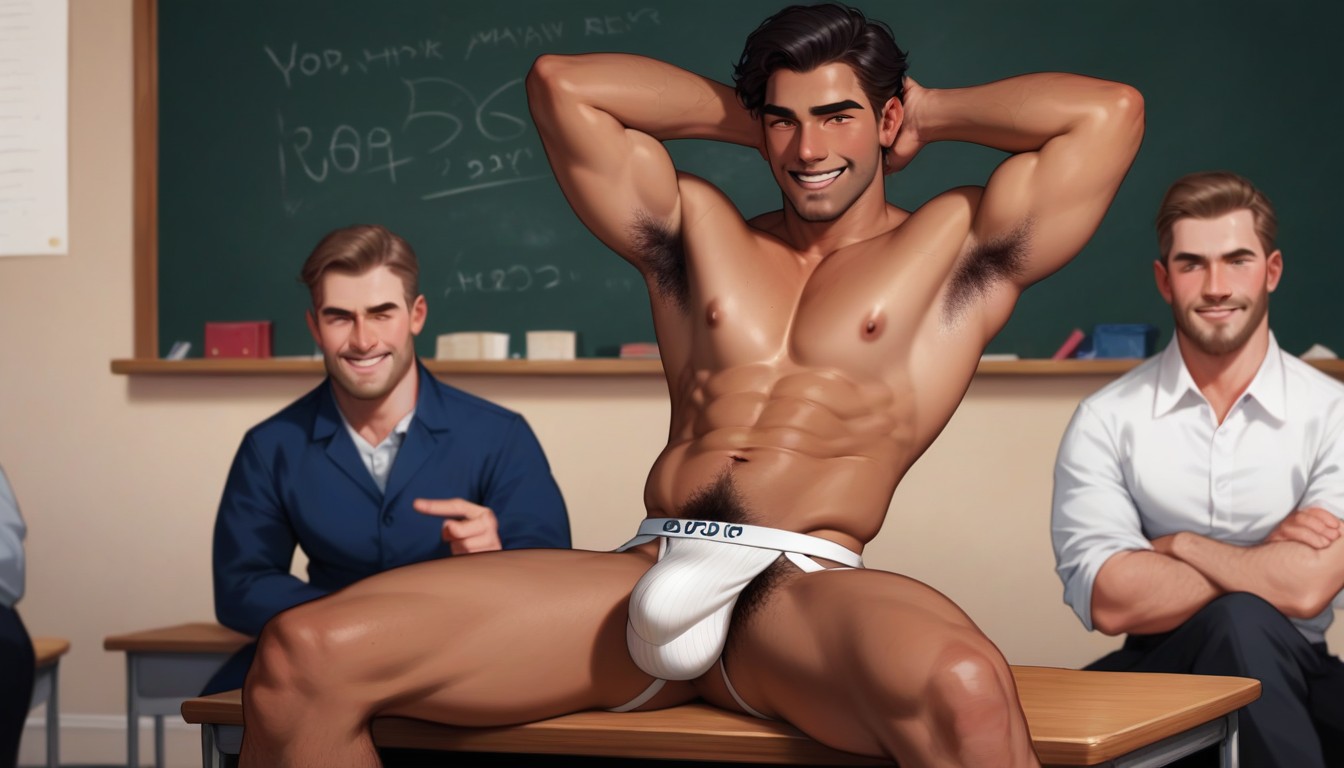 Jockstrap Fraying, Focus On Jockstrap And Pubes, Smug Expression AI Gay Porn