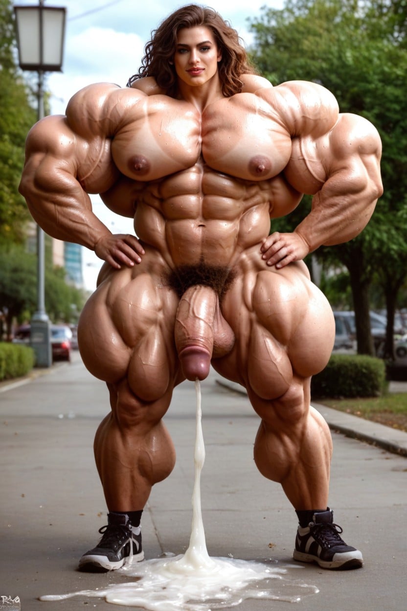 Massive Muscles, Sweaty, In Park Shemale AI Porn