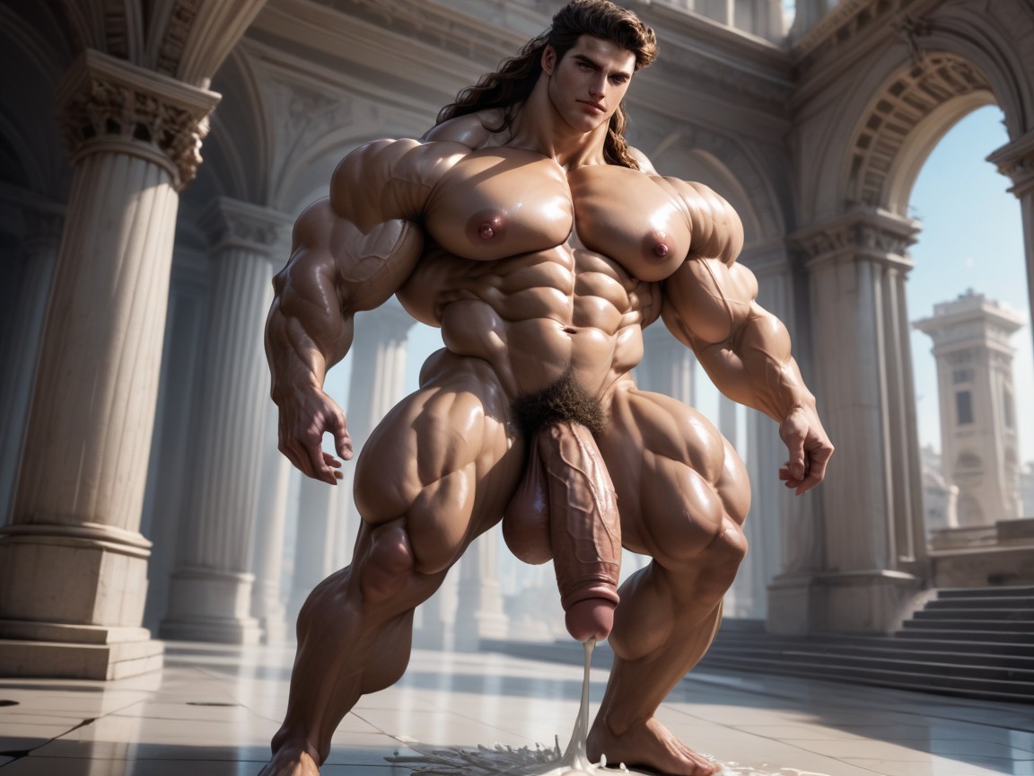 Long Muscular Neck, Sweaty, Southern European AI Gay Porn