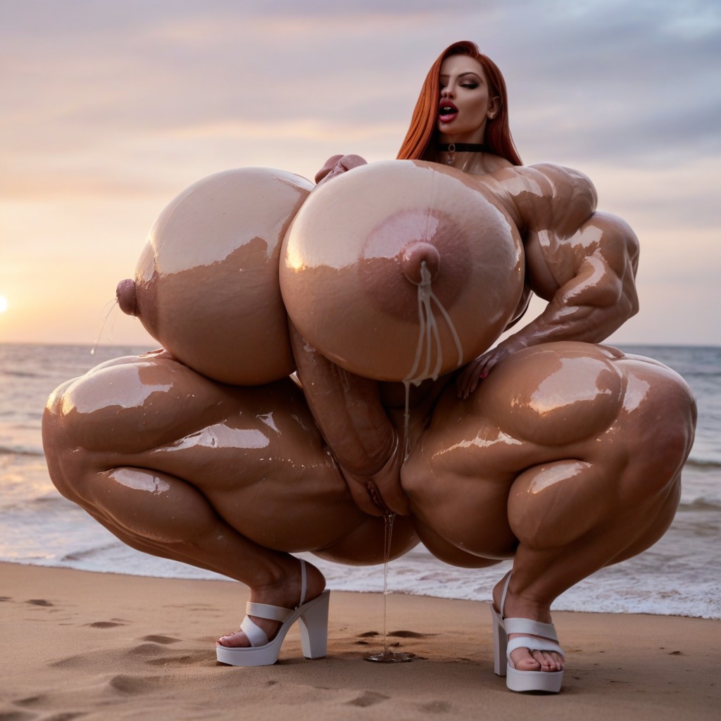 Beautiful Shapely Legs, Realistic Beautiful Face, Ultra Muscular Shemale AI Porn