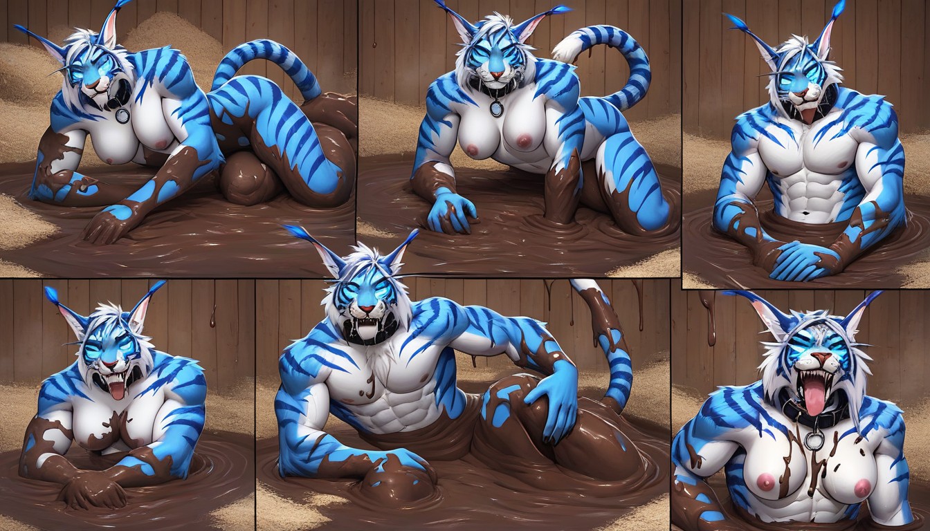 Tongue Out, Mud On Face, Blue Glowing Eyes Furry AI Porn