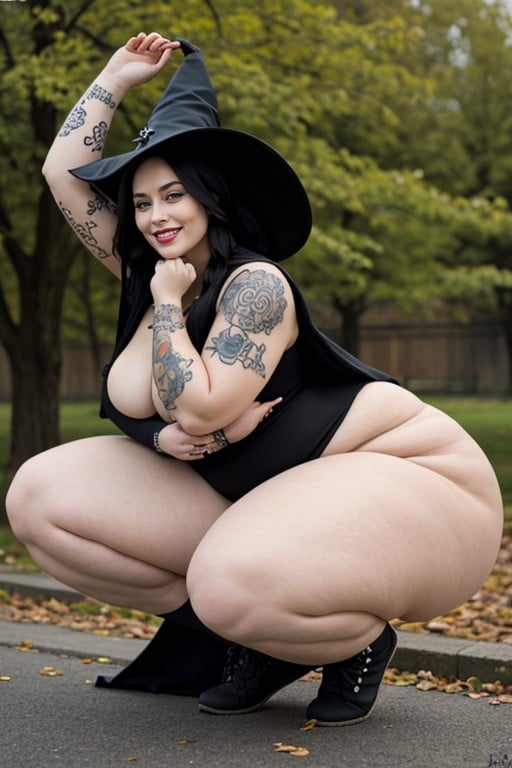 Tattoos On Legs, Belly Button Ring, Extremely Large Ass AI Porn