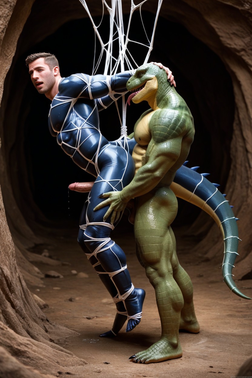 Hugging Spider Man, Wet Cave, Oiled Skin AI Gay Porn
