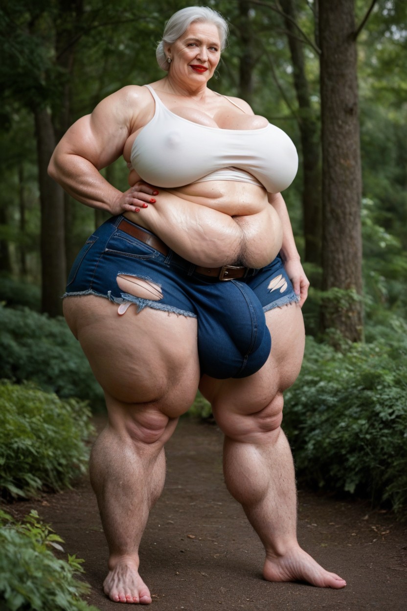 Hyper Pubic Hair, Used Condom Belt, Obese Shemale AI Porn