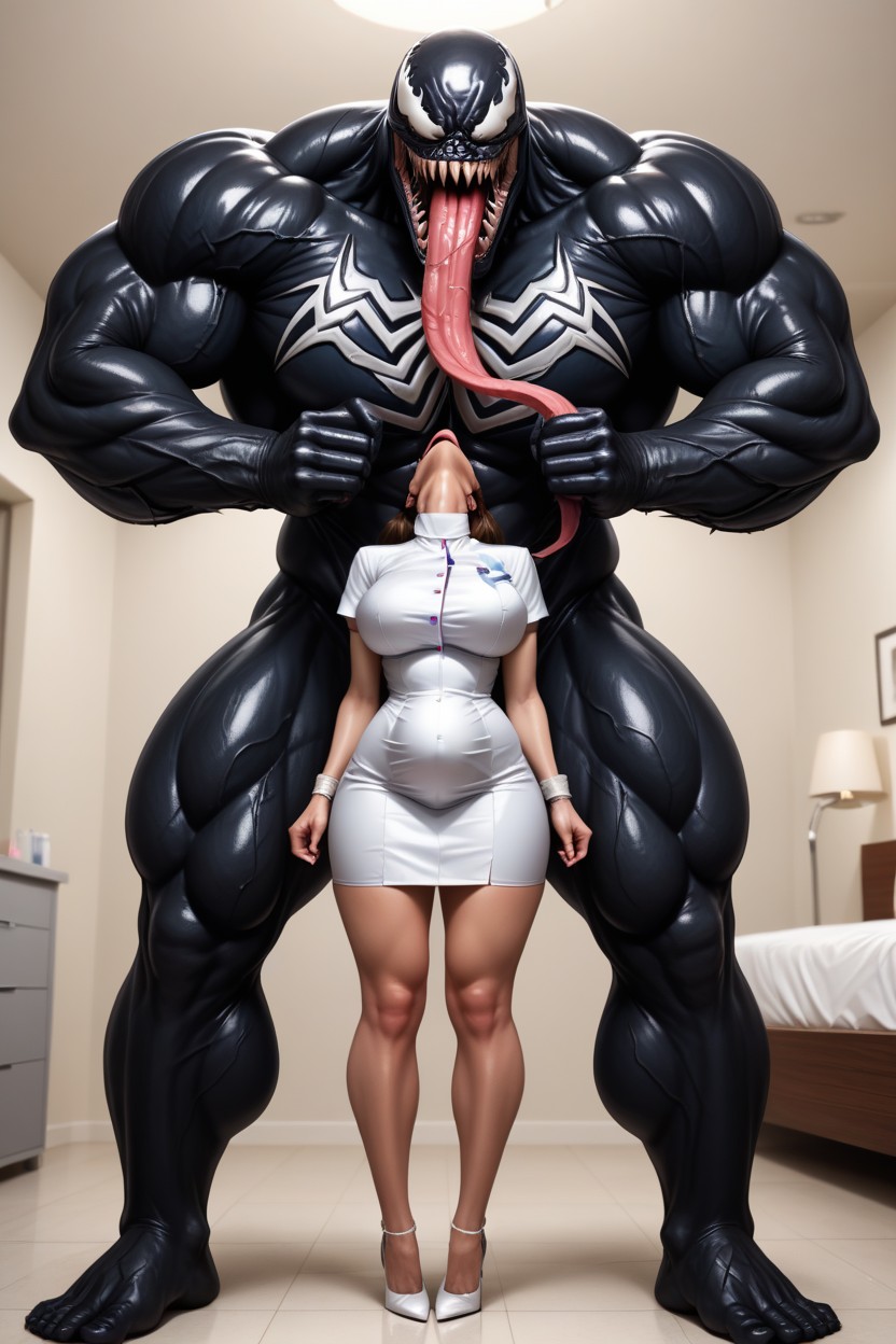 Her Hands Down By Her Sides, Stomach Bulge, Her Ankles Tucked Close Together AI Porn