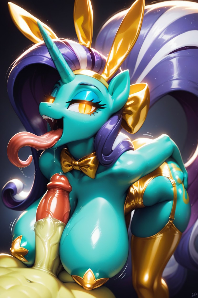 Sucking On Tits, Mouth Agape, Gold Bunny Costume Furry AI Porn