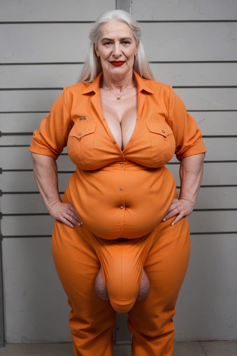 School, Orange Prison Shirt, 1 Personne Porno IA transsexuelle