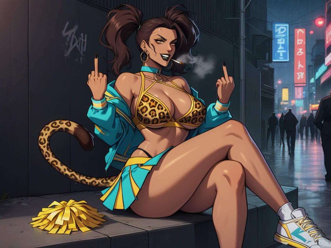 Latina Cheerleader, Black Lipstick, Wingtip Eyeliner Hentai AI Porn