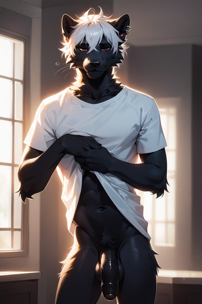Straight Bangs, Lifting Shirt, Glistening Furry IA