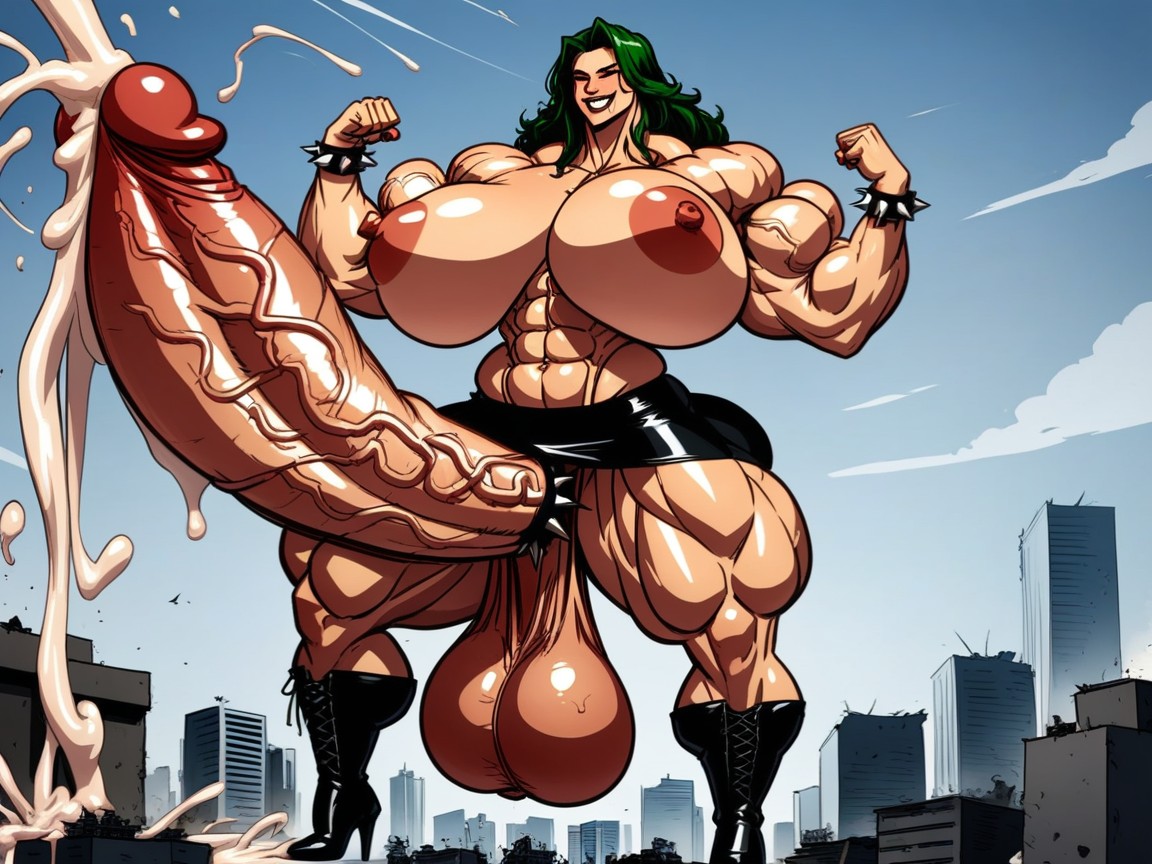Green Hair, Thicc, High Heels Shemale AI Porn