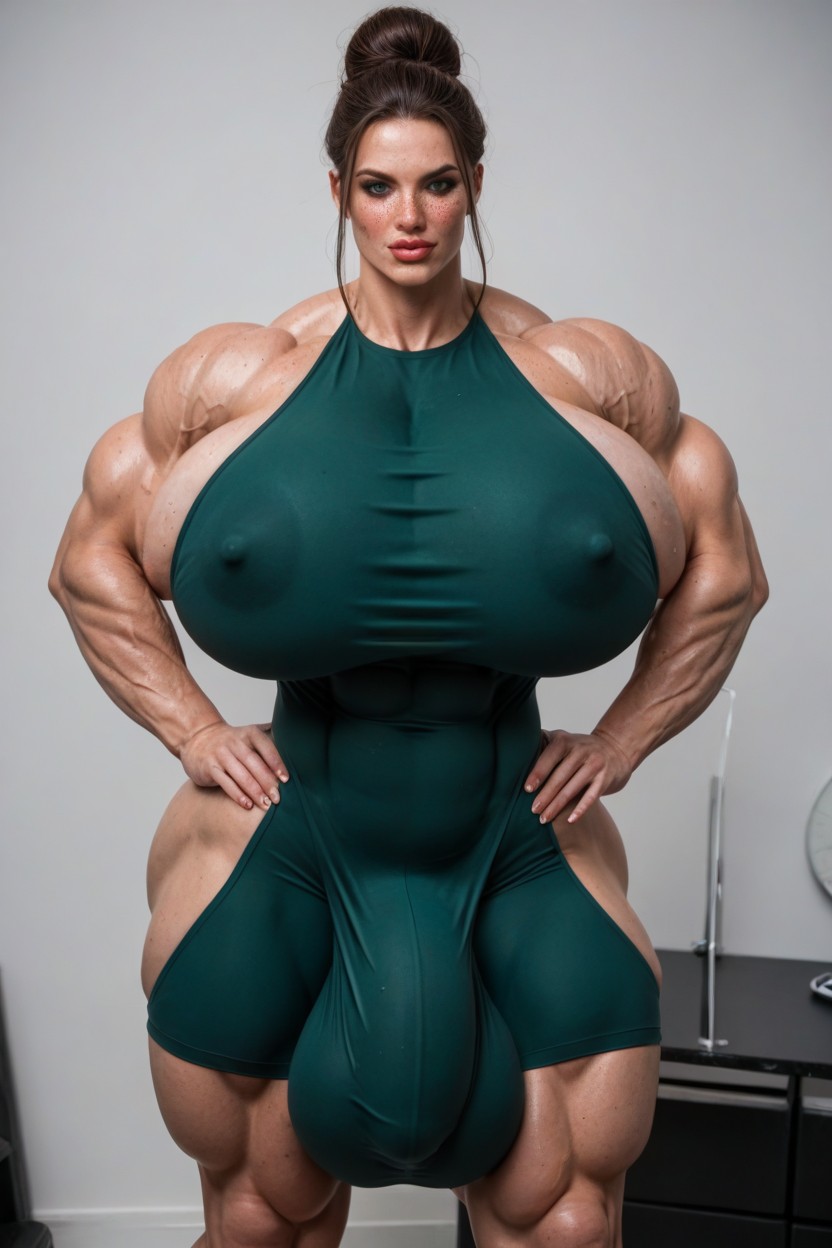 Hair Bun, Erection Under Clothes, White Skin Shemale AI Porn