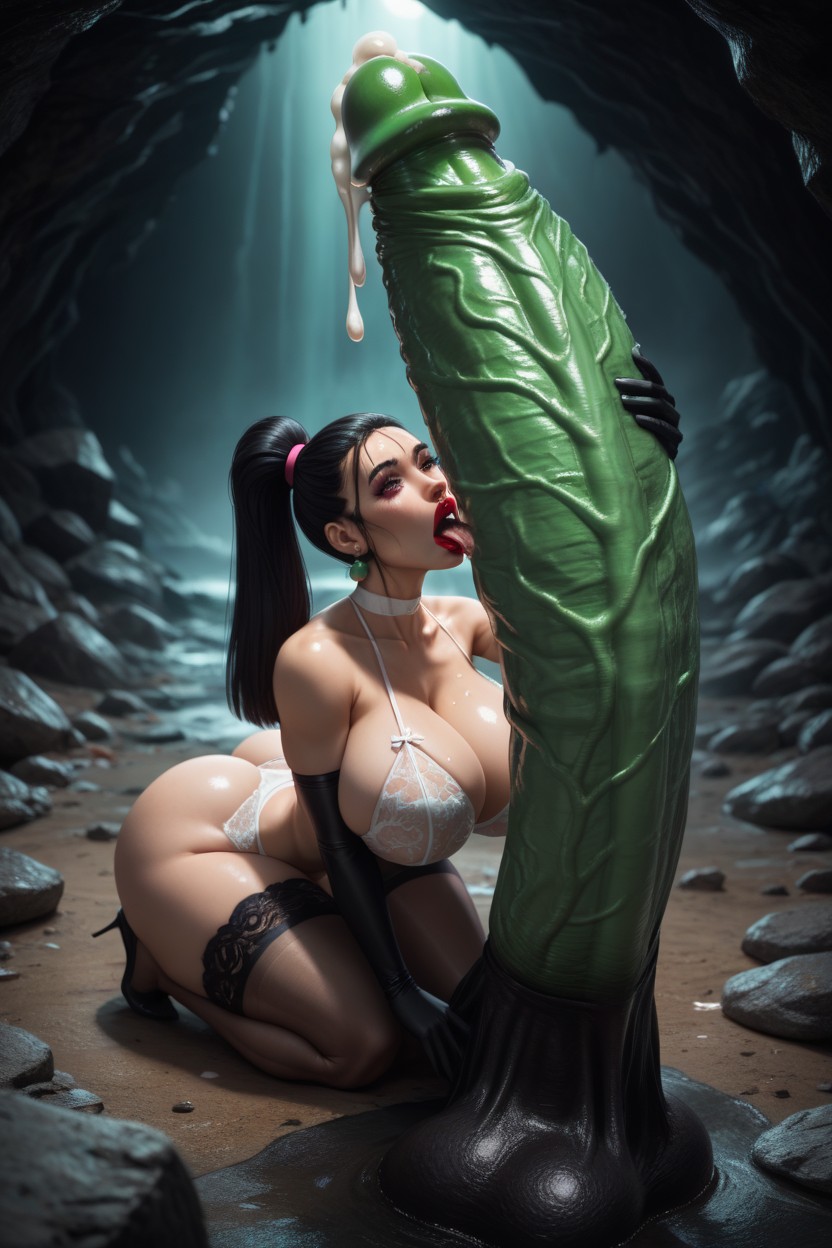 Big Hips, Arched Back, Green Body Man AI Porn