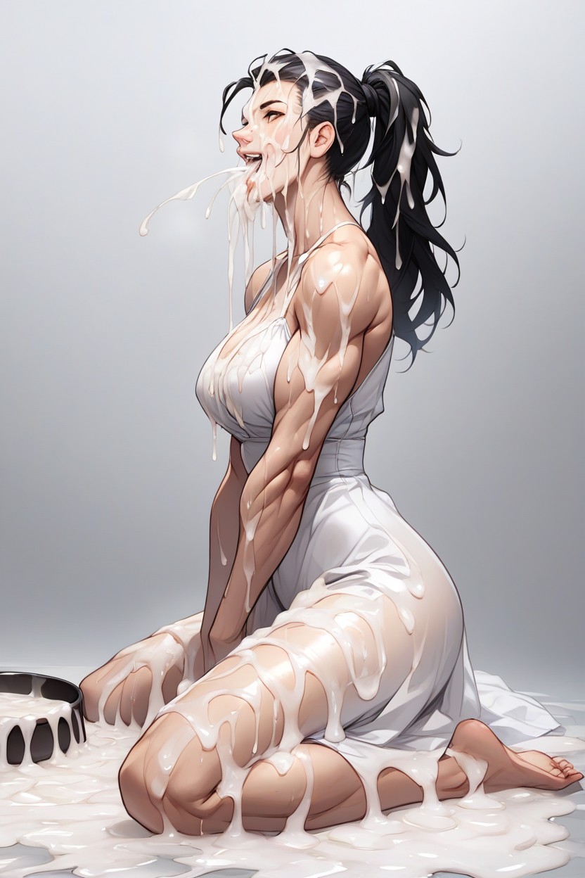 Bare Feet, White Sundress, Simple Background AI Porn