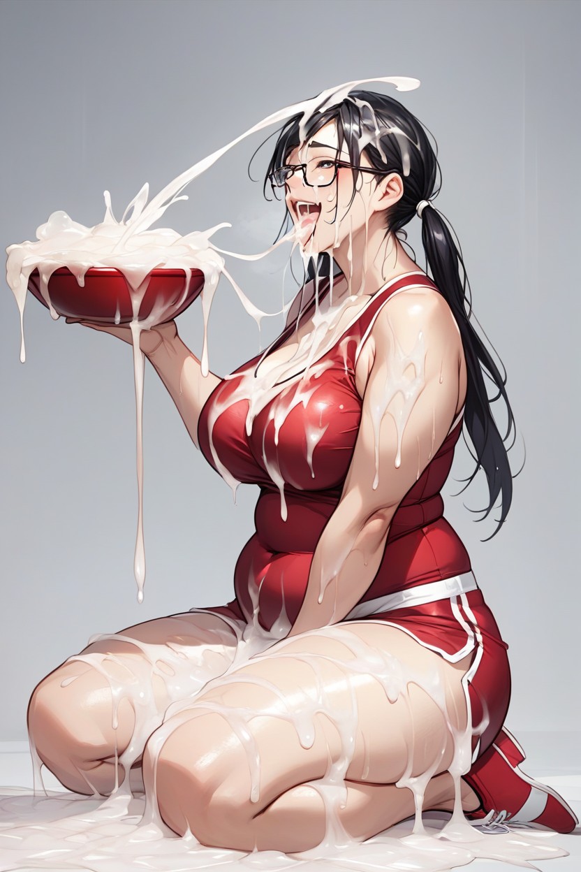 Cum Drips On The Hair, Twin Ponytails, Kneeling AI Porn