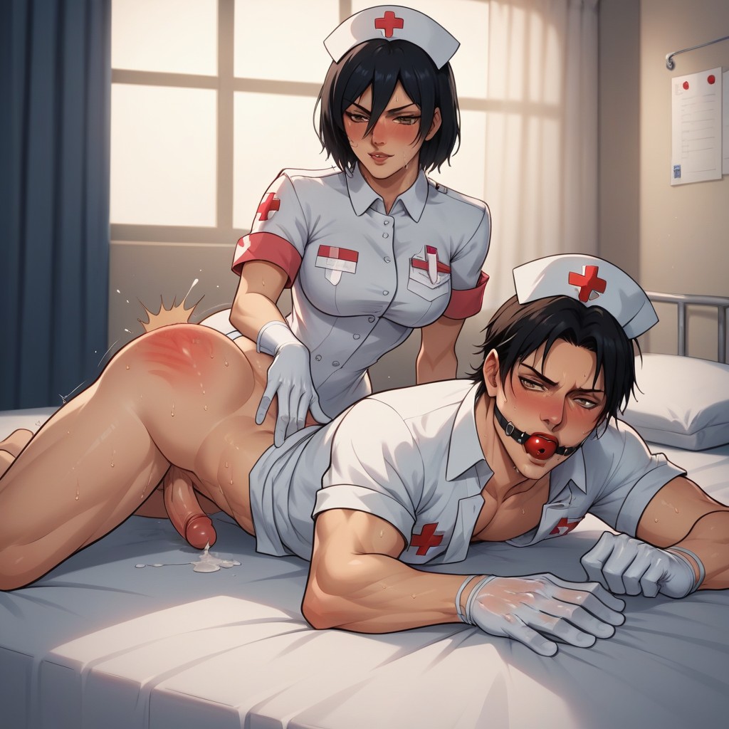 Femdom Nurse, Nurse Mikasa Ackerman From Fingers A Mans Prostate, Fingers In A Mans Ass Hentai AI Porn